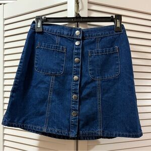 BDG Dark Blue A-Line Skirt with Button Detail